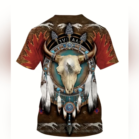 T-SHIRT Casual Street Style Mid Tribal Graphic Tee, Men's Shirt - Picture 2 of 5
